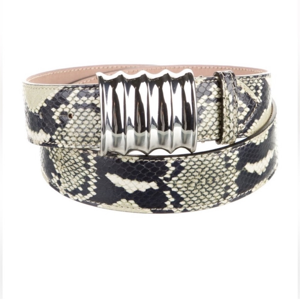 Khaite Silver Buckle Python Print Belt